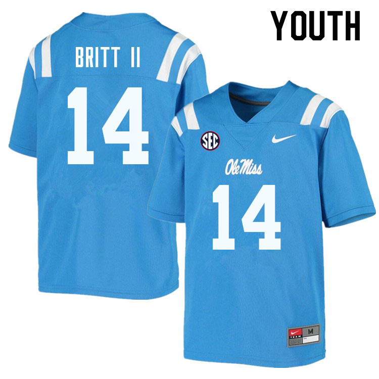 Marc Britt II Ole Miss Rebels NCAA Youth Powder Blue #14 Stitched Limited College Football Jersey SLY7258AW